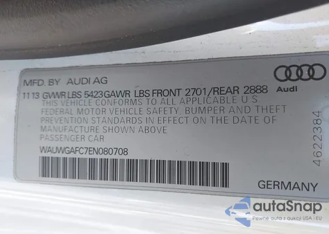 2014 Audi A7 3.0T Premium Plus z USA, uszkodzony, nr VIN WAUWGAFC7EN080708